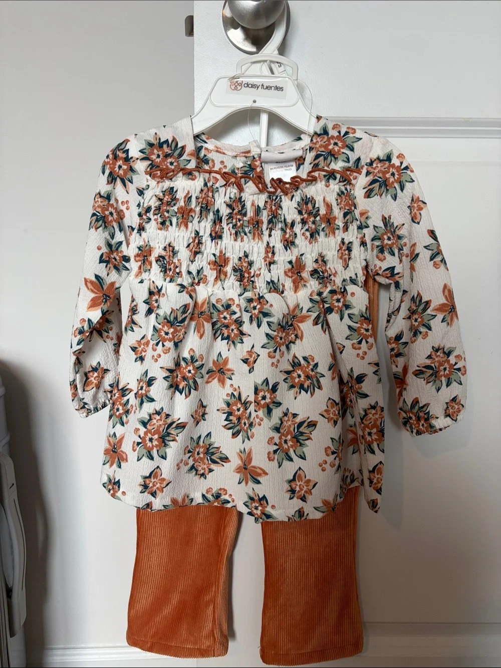Kids Floral Smocked Top and Pant in Cream and Rust by Daisy Fuentes